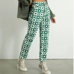 PacSun Womens Flower Jeans Green Love Daisy High Rise Straight Button Fly Sz 25